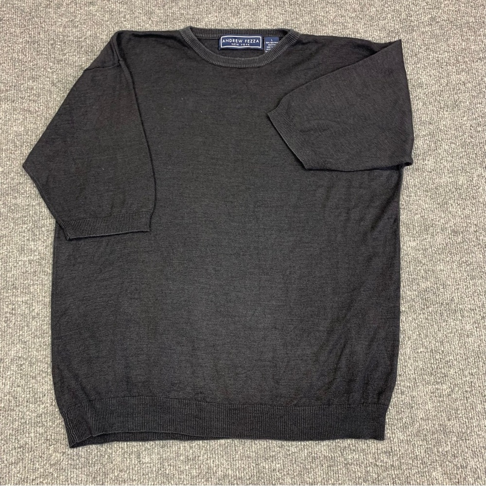 Andrew Fezza Black 100% Silk Crewneck Short-Sleeve Sweater